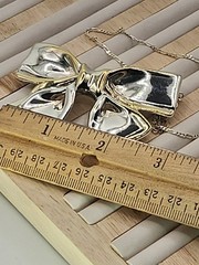 Vintage Italy 925 Sterling Silver Bow Ribbon Necklace Brooch Convertible 17″