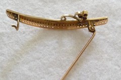 Antique Edwardian 15K Gold, 21 Pearl & 3 Almandine Garnet Crescent Brooch