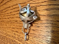 Vintage Brass Harmony Ball Swirled Silver Cage Angel Chime Blue Stone Pendant