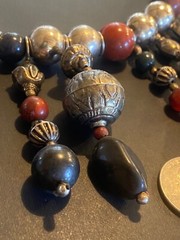 VTG OLD NATURAL STONE SILVER TONE BEAD NECKLACE NATIVE AMERICAN DROP PENDANT