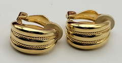 GIVENCHY Paris NY Gold Tone Half Hoop Stud Clip On Earrings 21 mm