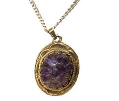 Vintage Amethyst Cluster Pendant Necklace Gold Tone Purple Stone Germany 18 in