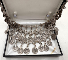 ANTIQUE COIN NECKLACE 3 LAYERS OF COINS SILVER ALLOY ETHNIC BIB SIGNIFICANT UNIQ