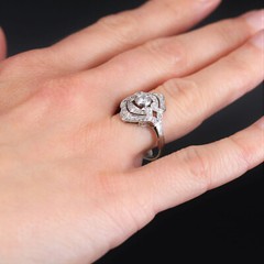 French Art Deco Inspired Cocktail Ring 2.3 Ct Lab Created Diamond 10k White Gold
