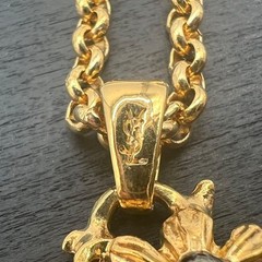 YSL Yves Saint Laurent Vintage Floral Necklace Gold Tone Rhinestone Rare Jewelry