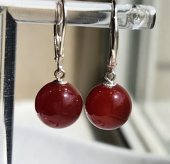 TEAR DROP Round 10.6mm Natural CARNELIAN LEVER BACK 1” EARRINGS 925 Silver