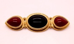 Vtg Agatha Paris Gold Tone Brooch Black And Reddish-brown Cabachons 3.5 Inches
