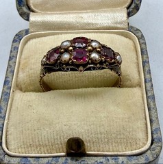 eBay Live Victorian Antique 15k Solid Yellow Gold Garnet Ring, Size 8.25