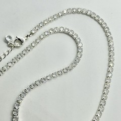 Classic Bling Clear Rhinestone 13 Inch Choker Necklace Silvertone Prong Set