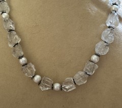Vintage estate sterling silver raw rock crystal Pearl beaded Toggle necklace 925