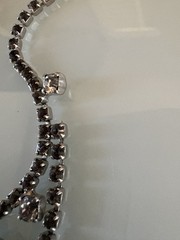 Vintage ArtDeco Necklace Clear / Gray Rhinestone Rhodium Plate Prong Princess