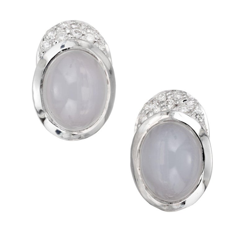 Designer Blue Calcedony 18k White Gold 4.00ct .28ct Diamond Earrings