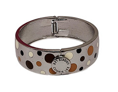 VTG MCM Cookie Lee Polka Dots On Chrome Hinged Cuff Statement Bracelet