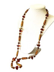 Vintage Amber Murano Glass Made in Italy Glass Bead Necklace 33″ w/ ORIGINAL TAG