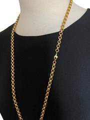Monet Pendant Necklace Gold Tone Black Rolo Belcher Chain 33″ Signed Vintage