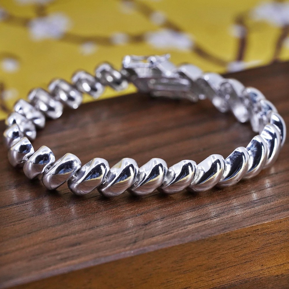 6.5” 10mm, Vintage Italian sterling silver link bracelet, 925 San Marco chain