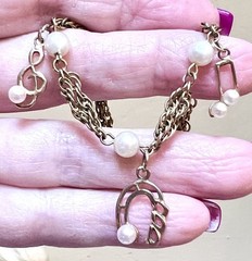 LOVELY Music Themed 14 Kt. Gold-Filled & Solid 14 Kt. Gold Pearl Charm Bracelet