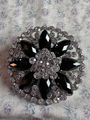 Sparkling Black Marquise And Clear Round Rhinestone Brooch Silver Tone Statement
