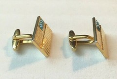 Art Deco Modern Gold Tone Blue Stones Cufflinks Unisex 15mm x 25mm