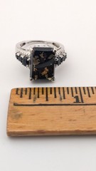 Vintage Sterling Silver Ring Black Tourmaline Gold Matrix Filigree STS Size 6.75
