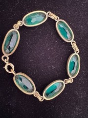 Stunning Antique Art Deco Emerald Green Glass Panel Link Bracelet 1930’s