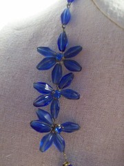 Vintage flower necklace brass wired blue glass petals prong set centers GERMANY
