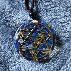 Orgonite Resin Pendant Lapis Lazuli Star Sacred Geometry Necklace Gold Flake