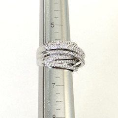 Ladies Clear CZ Multi Row Free Form Wrap Silver Tone Statement Ring Size 6