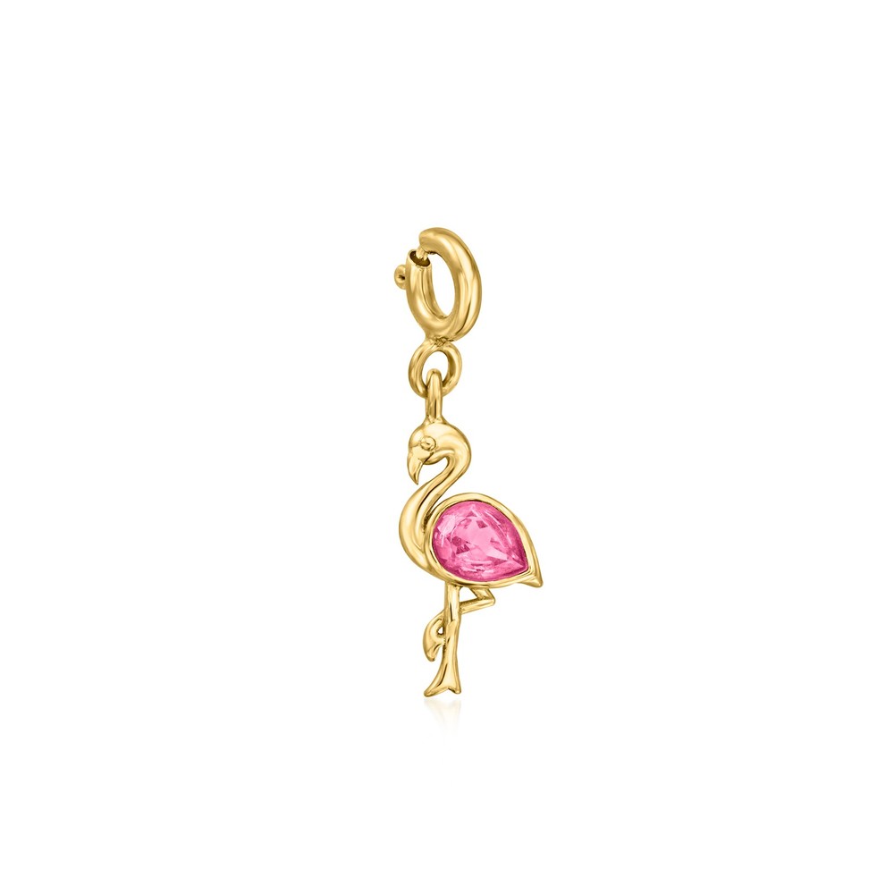 Ross-Simons 0.40 Carat Pink Topaz Flamingo Charm in 18kt Gold Over Sterling
