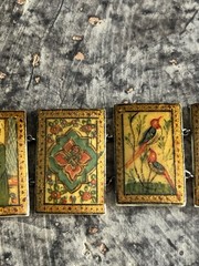 Antique Persian Hand Painted 8-Panel Story Bracelet on Bone Pin & Barrel Lock