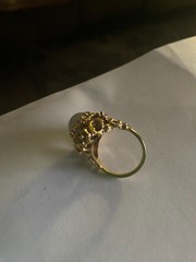 Vintage 18K Signed H.G.E. Victorian Style Faux Fire Opal Solitaire Band Ring 7
