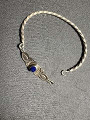 Vtg Sterling Silver SOUTHWEST Lapis Lazuli Hook Bangle Bracelet