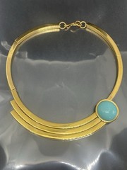 Vintage Mid Century Modern GoldTone Faux Turquoise Bar Chocker 15” Necklace