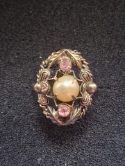 Western Germany pearl & pink rhinestone silver-toned floral ring. SZ 5.75