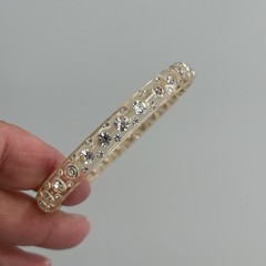 Vintage Clear Lucite Bangle Bracelet Rhinestone Inset Beveled Edge