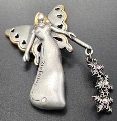 Vintage DD Signed Imagine Winter Fairy Angel Brooch Two Tone Pewter AB…