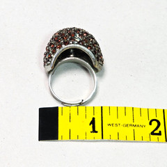 Vintage Dome Cocktail Ring Amber Glitter Rhinestone Pave Adjustable