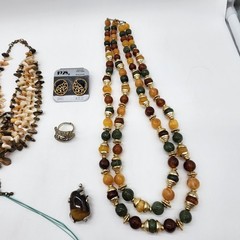 Vintage Costume Jewelry Lot Earth Tone Boho Necklaces Earrings Shell Mixed