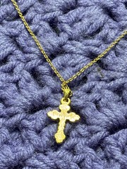 Vtg 80s Goldtone Clear Rhinestone Cross Pendant Necklace Spring Ring Clasp