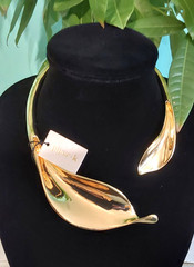 Piper K Calla Lily Shiny Gold Tone Cuff Collar Necklace NWT Statement Runway