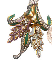 Exquisite 40’s Enameled & Rhinestone Inset Figural Flower Bouquet Brooch