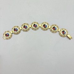 Vintage Petite Piont Rose on Fabric Panels Chain Bracelet W. Germany Mint in Box