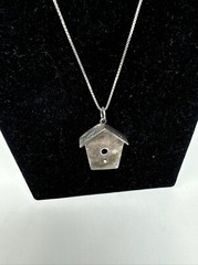 Vintage Brown County Silver Co Sterling Silver Bird House Pendant And Chain