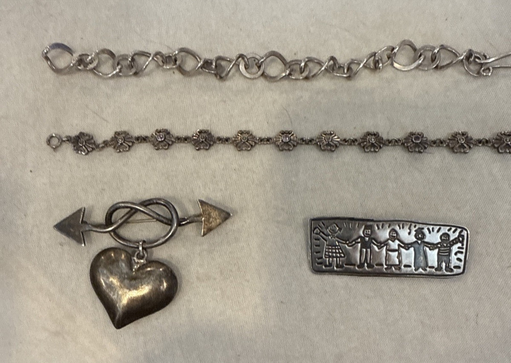 Sterling Silver .925 Jewlery Lot Of (4) Necklace And Pins 60 grams