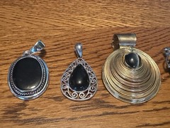 Lot of 6 Vintage To Modern Silver Tone Gold Tone Black & Rhinestones Pendants