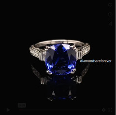 4.00CT Cushion Cut Blue Tanzanite & 1.0CT Moissanite Ring 14K White Gold Finish