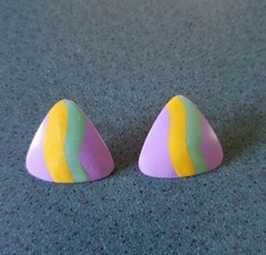 Vintage Pastel Enamel Lavender Yellow Mint Green Triangular Pierced Earrings