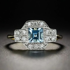 Art Deco Style Aquamarine Lab Created Diamond Anniversary 14K White Gold FN Ring