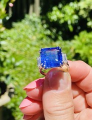 Estate 10.5ct Tanzanite Diamond Baguette Engagement Ring Platinum