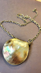 South sea mother of pearl pendant on 16″ silvertone chain with extender by Ivana